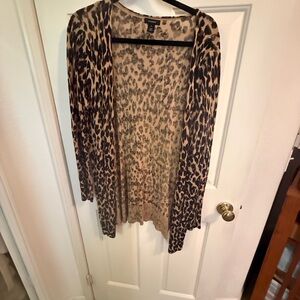 Halogen Brown Leopard Print Cardigan Sweater